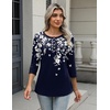 Zeagoo 3/4 Length Sleeve Women Tops Dressy Casual Blouses Work Clothes(Sf103-navy Blue Leaves)