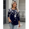 Zeagoo 3/4 Length Sleeve Women Tops Dressy Casual Blouses Work Clothes(Sf103-navy Blue Leaves)