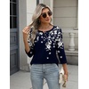 Zeagoo 3/4 Length Sleeve Women Tops Dressy Casual Blouses Work Clothes(Sf103-navy Blue Leaves)