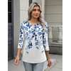 Zeagoo 3/4 Length Sleeve Women Tops Dressy Casual Blouses Work Clothes(Wf41-blue Leaves)