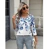 Zeagoo 3/4 Length Sleeve Women Tops Dressy Casual Blouses Work Clothes(Wf41-blue Leaves)