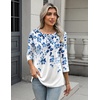 Zeagoo 3/4 Length Sleeve Women Tops Dressy Casual Blouses Work Clothes(Wf41-blue Leaves)