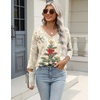 Zeagoo 3/4 Length Sleeve Womens Tops Casual V Neck Shirts Soft Basic Tees(Beige Christmas Tree)
