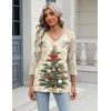 Zeagoo 3/4 Length Sleeve Womens Tops Casual V Neck Shirts Soft Basic Tees(Beige Christmas Tree)