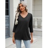 Zeagoo 3/4 Length Sleeve Womens Tops Casual V Neck Shirts Soft Basic Tees(Black)