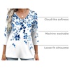 Zeagoo 3/4 Length Sleeve Womens Tops Casual V Neck Shirts Soft Basic Tees(Blue Leaves-wf41)