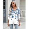 Zeagoo 3/4 Length Sleeve Womens Tops Casual V Neck Shirts Soft Basic Tees(Blue Leaves-wf41)