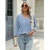 Zeagoo 3/4 Length Sleeve Womens Tops Casual V Neck Shirts Soft Basic Tees(Blue Stripe)