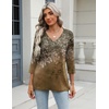 Zeagoo 3/4 Length Sleeve Womens Tops Casual V Neck Shirts Soft Basic Tees(Brown Leaves)