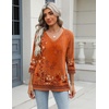 Zeagoo 3/4 Length Sleeve Womens Tops Casual V Neck Shirts Soft Basic Tees(Caremel Print)