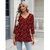 Zeagoo 3/4 Length Sleeve Womens Tops Casual V Neck Shirts Soft Basic Tees(Floral Red)