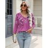 Zeagoo 3/4 Length Sleeve Womens Tops Casual V Neck Shirts Soft Basic Tees(Light Magenta)