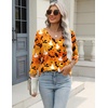 Zeagoo 3/4 Length Sleeve Womens Tops Casual V Neck Shirts Soft Basic Tees(Orange Halloween)