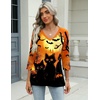 Zeagoo 3/4 Length Sleeve Womens Tops Casual V Neck Shirts Soft Basic Tees(Orange Pumpkin & Black Cat)