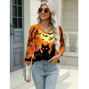 Zeagoo 3/4 Length Sleeve Womens Tops Casual V Neck Shirts Soft Basic Tees(Orange Pumpkin & Black Cat)