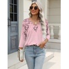 Zeagoo 3/4 Length Sleeve Womens Tops Casual V Neck Shirts Soft Basic Tees(Pink Floral)
