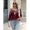 Zeagoo 3/4 Length Sleeve Womens Tops Casual V Neck Shirts Soft Basic Tees(Red Floral)