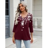 Zeagoo 3/4 Length Sleeve Womens Tops Casual V Neck Shirts Soft Basic Tees(Red Floral)
