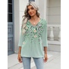 Zeagoo 3/4 Length Sleeve Womens Tops Casual V Neck Shirts Soft Basic Tees(Spring Bird)