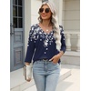 Zeagoo 3/4 Length Sleeve Womens Tops Casual V Neck Shirts Soft Basic Tees(White Flower_sf103)