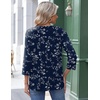 Zeagoo 3/4 Length Sleeve Womens Tops Round Neck Casual Summer Tunic Tops Basic Tees Blouses Dressy T-Shirts Pleated Shirts(02 Navy Floral)