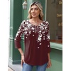 Zeagoo 3/4 Length Sleeve Womens Tops Round Neck Casual Summer Tunic Tops Basic Tees Blouses Dressy T-Shirts Pleated Shirts(02 Red)
