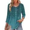 Zeagoo 3/4 Length Sleeve Womens Tops Round Neck Casual Summer Tunic Tops Basic Tees Blouses Dressy T-Shirts Pleated Shirts(A-green)