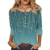 Zeagoo 3/4 Length Sleeve Womens Tops Round Neck Casual Summer Tunic Tops Basic Tees Blouses Dressy T-Shirts Pleated Shirts(A-green)