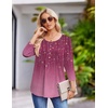 Zeagoo 3/4 Length Sleeve Womens Tops Round Neck Casual Summer Tunic Tops Basic Tees Blouses Dressy T-Shirts Pleated Shirts(A-purple)