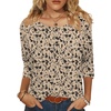 Zeagoo 3/4 Length Sleeve Womens Tops Round Neck Casual Summer Tunic Tops Basic Tees Blouses Dressy T-Shirts Pleated Shirts(Beige)