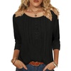 Zeagoo 3/4 Length Sleeve Womens Tops Round Neck Casual Summer Tunic Tops Basic Tees Blouses Dressy T-Shirts Pleated Shirts(Black)
