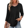 Zeagoo 3/4 Length Sleeve Womens Tops Round Neck Casual Summer Tunic Tops Basic Tees Blouses Dressy T-Shirts Pleated Shirts(Black)