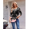 Zeagoo 3/4 Length Sleeve Womens Tops Round Neck Casual Summer Tunic Tops Basic Tees Blouses Dressy T-Shirts Pleated Shirts(Black-pink)
