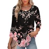 Zeagoo 3/4 Length Sleeve Womens Tops Round Neck Casual Summer Tunic Tops Basic Tees Blouses Dressy T-Shirts Pleated Shirts(Black-pink)