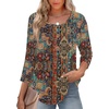 Zeagoo 3/4 Length Sleeve Womens Tops Round Neck Casual Summer Tunic Tops Basic Tees Blouses Dressy T-Shirts Pleated Shirts(Brown)