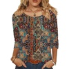 Zeagoo 3/4 Length Sleeve Womens Tops Round Neck Casual Summer Tunic Tops Basic Tees Blouses Dressy T-Shirts Pleated Shirts(Brown)