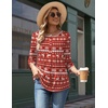 Zeagoo 3/4 Length Sleeve Womens Tops Round Neck Casual Summer Tunic Tops Basic Tees Blouses Dressy T-Shirts Pleated Shirts(Christmas Print)