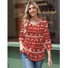 Zeagoo 3/4 Length Sleeve Womens Tops Round Neck Casual Summer Tunic Tops Basic Tees Blouses Dressy T-Shirts Pleated Shirts(Christmas Print)