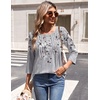 Zeagoo 3/4 Length Sleeve Womens Tops Round Neck Casual Summer Tunic Tops Basic Tees Blouses Dressy T-Shirts Pleated Shirts(Dh62)