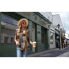 Zeagoo 3/4 Length Sleeve Womens Tops Round Neck Casual Summer Tunic Tops Basic Tees Blouses Dressy T-Shirts Pleated Shirts(Geometric Color Block)
