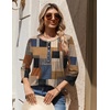 Zeagoo 3/4 Length Sleeve Womens Tops Round Neck Casual Summer Tunic Tops Basic Tees Blouses Dressy T-Shirts Pleated Shirts(Geometric Color Block)