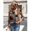 Zeagoo 3/4 Length Sleeve Womens Tops Round Neck Casual Summer Tunic Tops Basic Tees Blouses Dressy T-Shirts Pleated Shirts(Geometric Color Block)