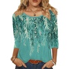 Zeagoo 3/4 Length Sleeve Womens Tops Round Neck Casual Summer Tunic Tops Basic Tees Blouses Dressy T-Shirts Pleated Shirts(Green)