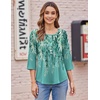 Zeagoo 3/4 Length Sleeve Womens Tops Round Neck Casual Summer Tunic Tops Basic Tees Blouses Dressy T-Shirts Pleated Shirts(Green)