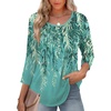 Zeagoo 3/4 Length Sleeve Womens Tops Round Neck Casual Summer Tunic Tops Basic Tees Blouses Dressy T-Shirts Pleated Shirts(Green)
