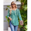 Zeagoo 3/4 Length Sleeve Womens Tops Round Neck Casual Summer Tunic Tops Basic Tees Blouses Dressy T-Shirts Pleated Shirts(Green)
