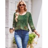 Zeagoo 3/4 Length Sleeve Womens Tops Round Neck Casual Summer Tunic Tops Basic Tees Blouses Dressy T-Shirts Pleated Shirts(Green-yellow)