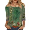 Zeagoo 3/4 Length Sleeve Womens Tops Round Neck Casual Summer Tunic Tops Basic Tees Blouses Dressy T-Shirts Pleated Shirts(Green-yellow)