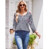 Zeagoo 3/4 Length Sleeve Womens Tops Round Neck Casual Summer Tunic Tops Basic Tees Blouses Dressy T-Shirts Pleated Shirts(Grey)