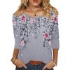 Zeagoo 3/4 Length Sleeve Womens Tops Round Neck Casual Summer Tunic Tops Basic Tees Blouses Dressy T-Shirts Pleated Shirts(Grey)